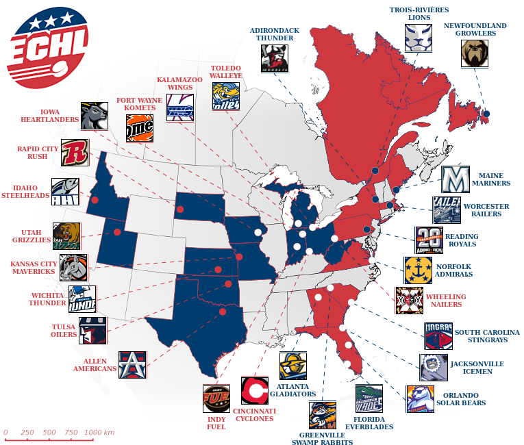 ECHL team map
